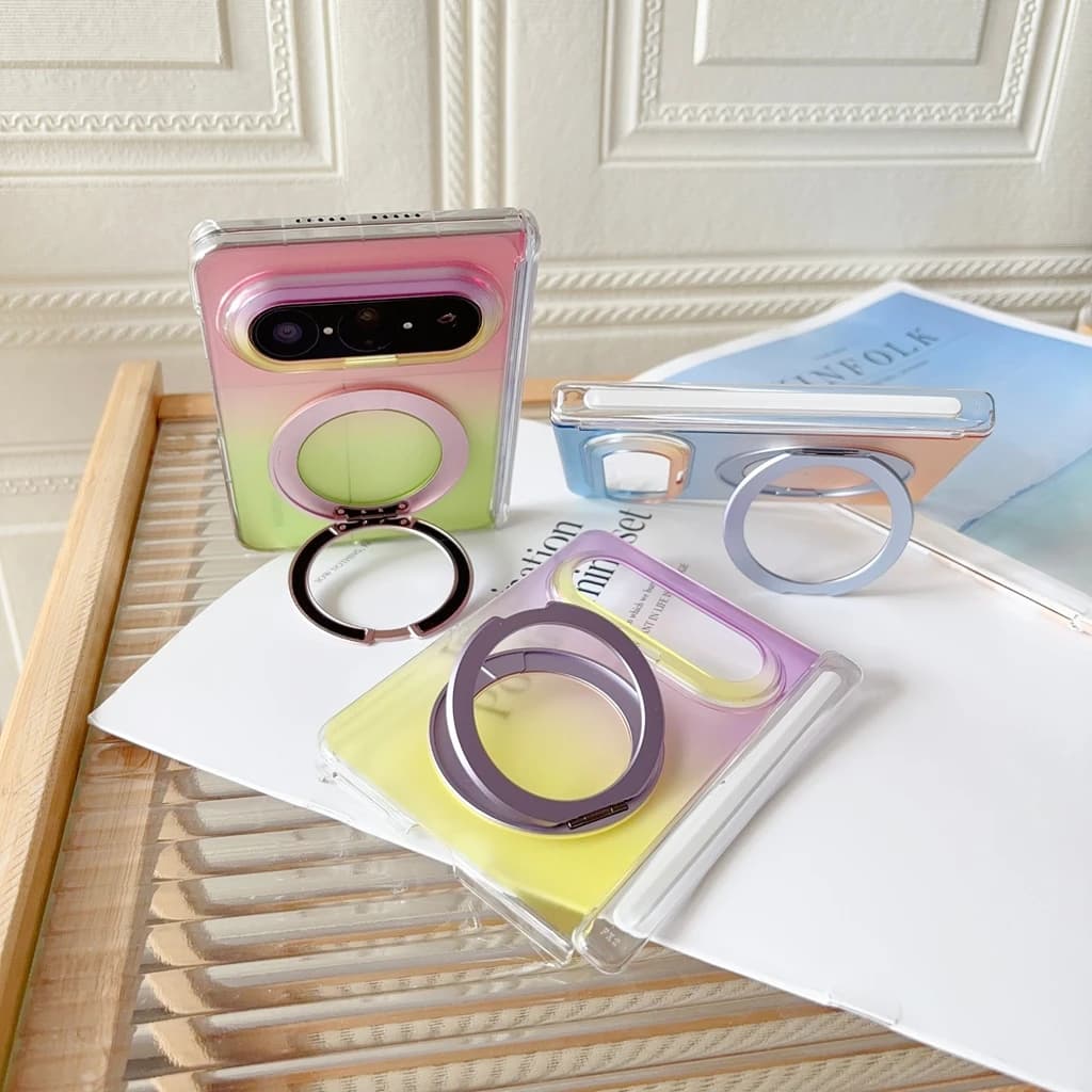 Moda Semplice Trasparente Colorato Sfumato 360 ° Custodia Protettiva Antiurto con Supporto Girevole per Huawei Pura X Max