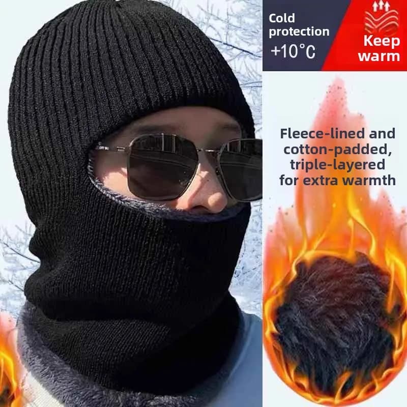 Cappello da Ciclismo Foderato in Pile Caldo per Uomo e Donna, Maschera Antivento per Veicoli, Protezione Facciale con Nucleo in Cotone, Berretto Lavorato a Maglia
