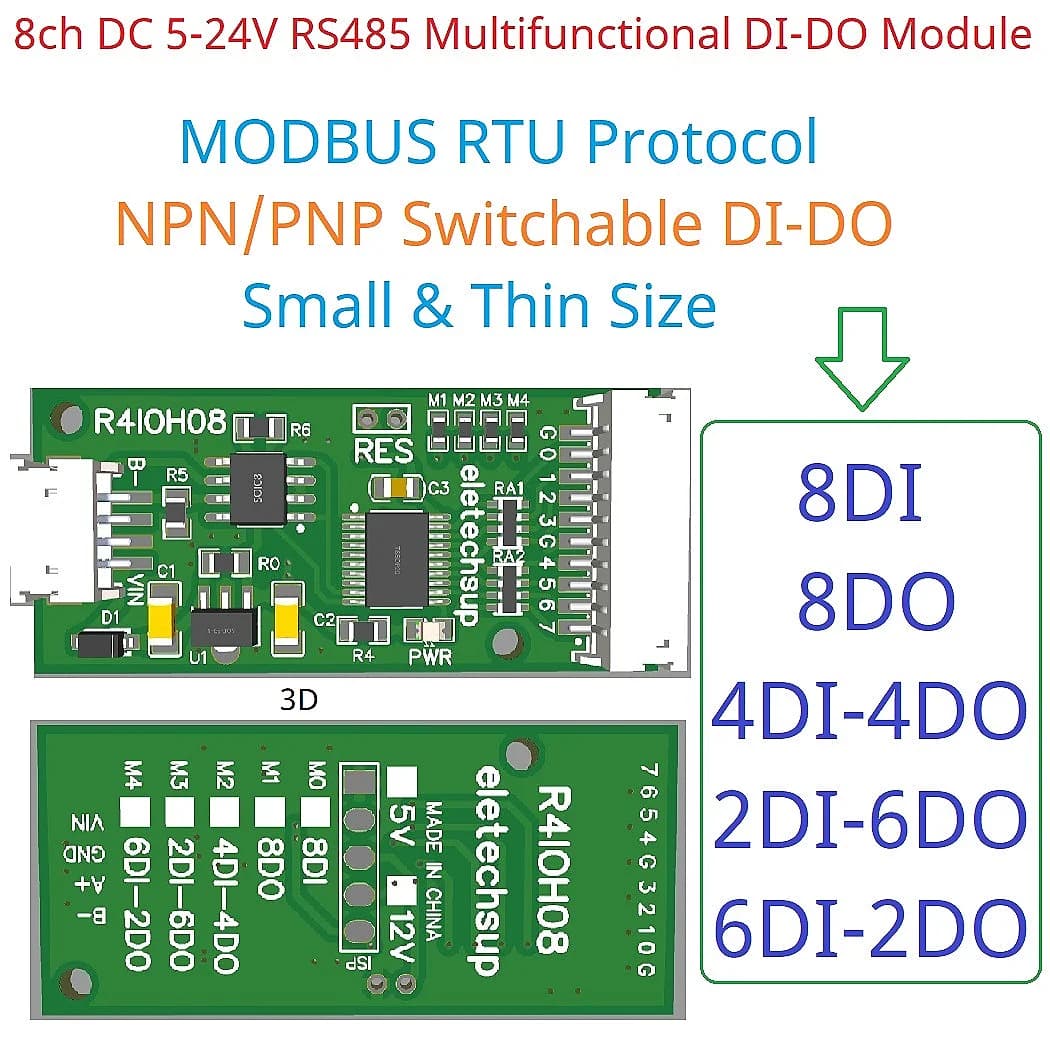 Modulo IO digitale RS485 Ingresso uscita a 8 canali per automazione industriale Controllo PLC Arduino 12V 24V DC