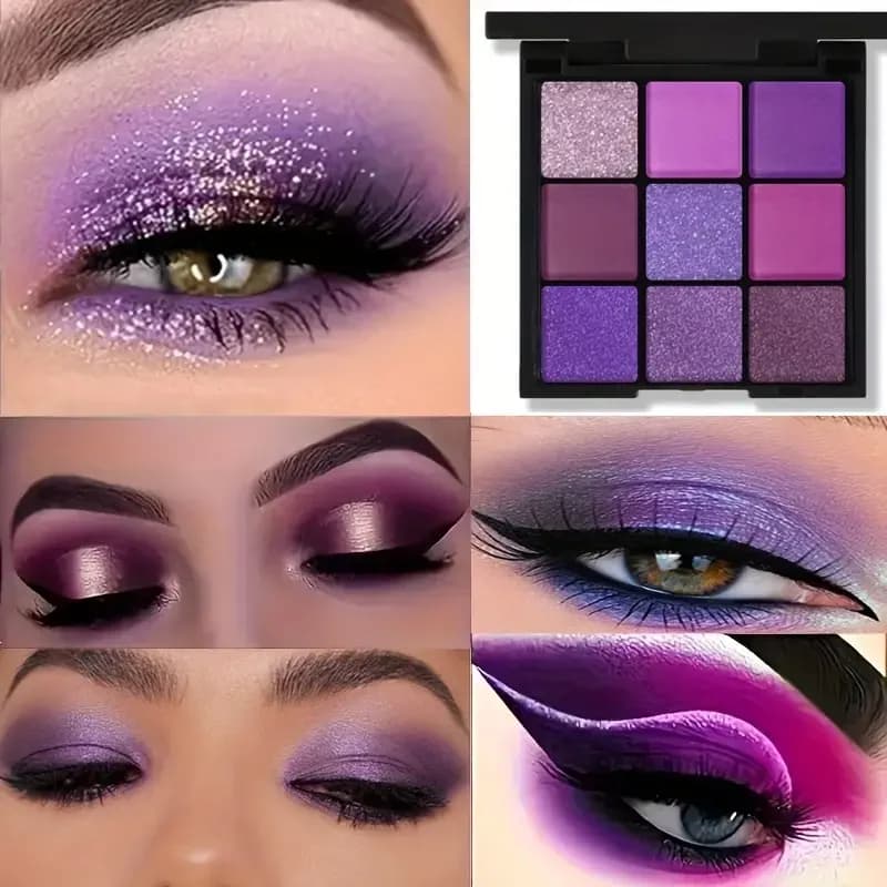 Lussuosa palette di ombretti viola 9 colori trucco occhi viola opaco e scintillante per creare cosmetici dai look fumé o naturali