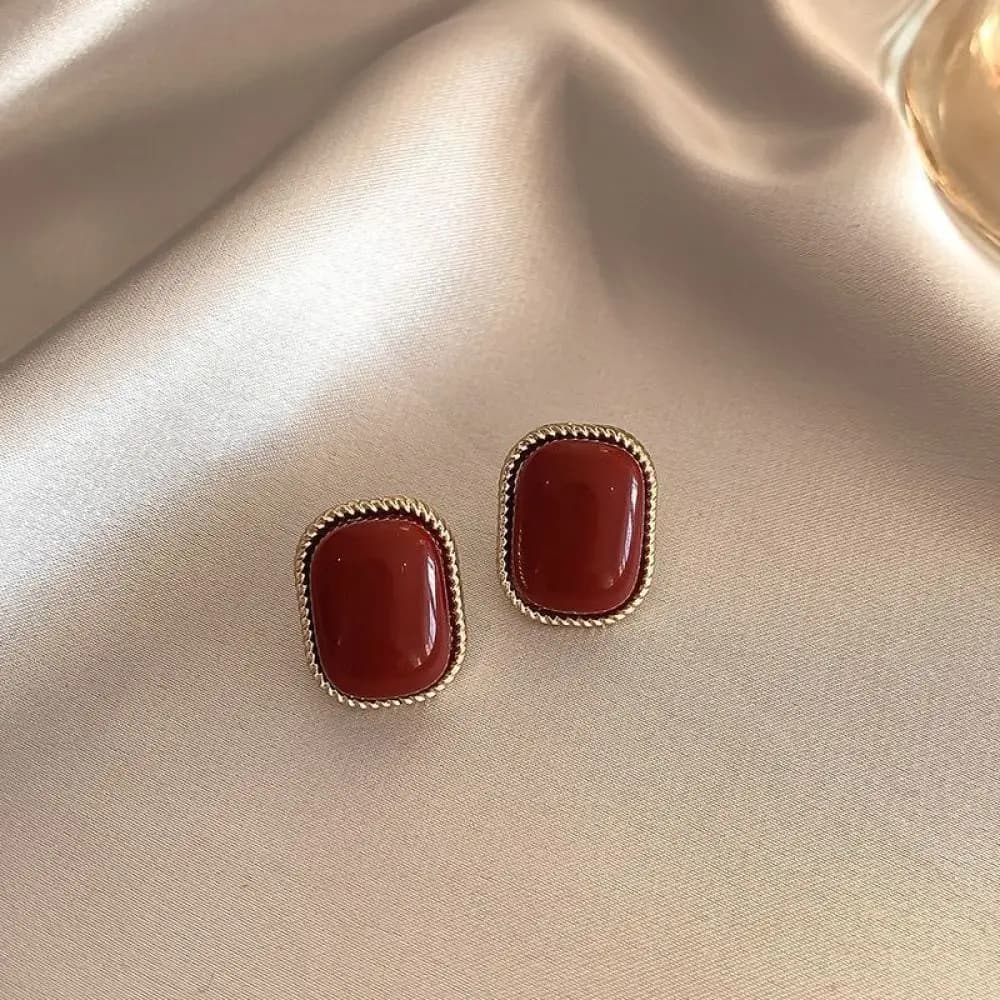 Fashion Burgundy Geometric Earrings Pearl Dangle Jewelry Retro Aesthetic Style For Women Elegant Gift Luxury Accessory