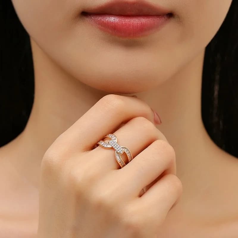 Ottone placcato oro 18 carati con zircone, anello regolabile da donna, fascia alta, lusso leggero, fascia aperta, anello per dito indice