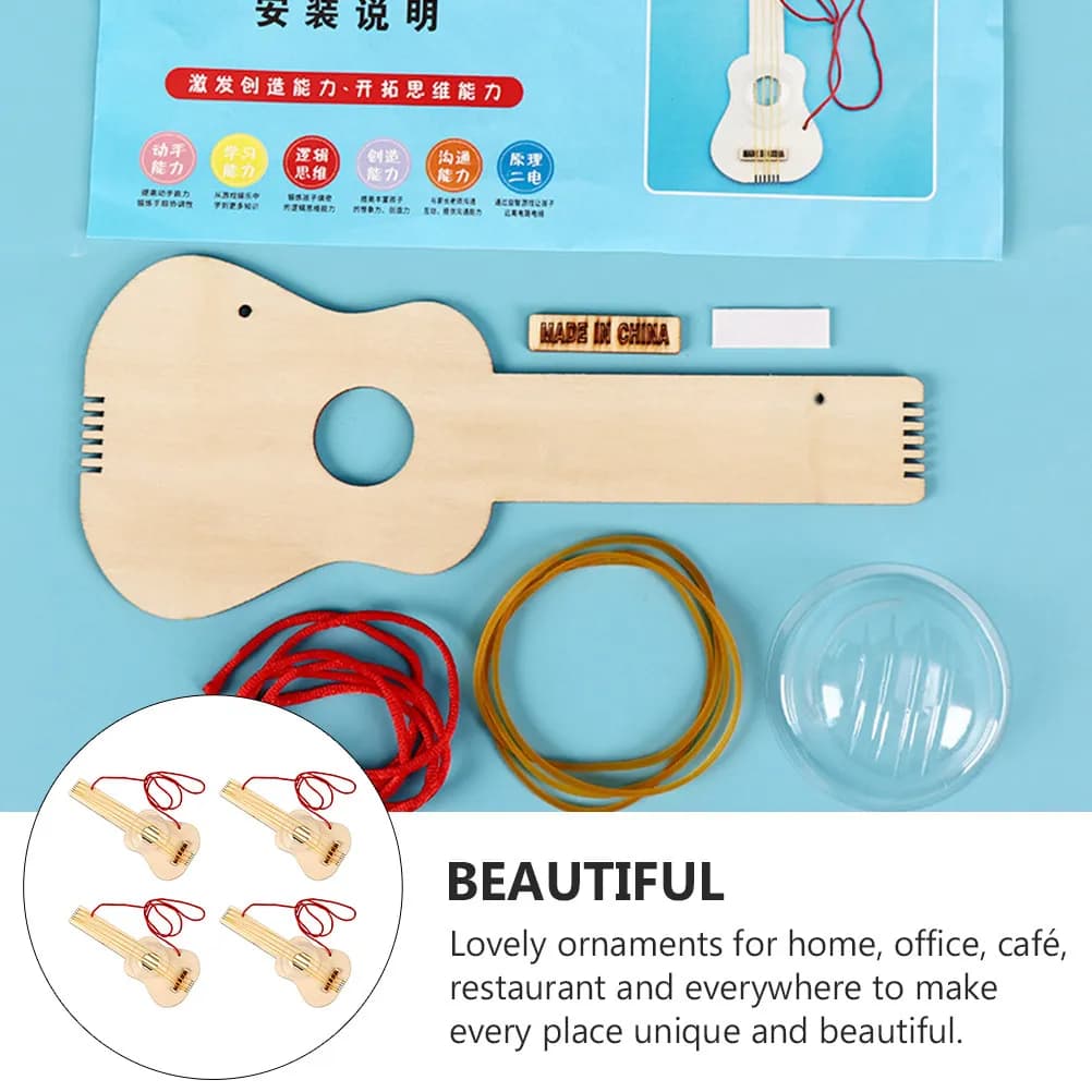 4 Set Kit Materiali per Ukulele Fai da Te, Forniture per Assemblaggio di Piccole Chitarre in Legno, Artigianato Educativo per Bambini, Decorazione Fai da Te