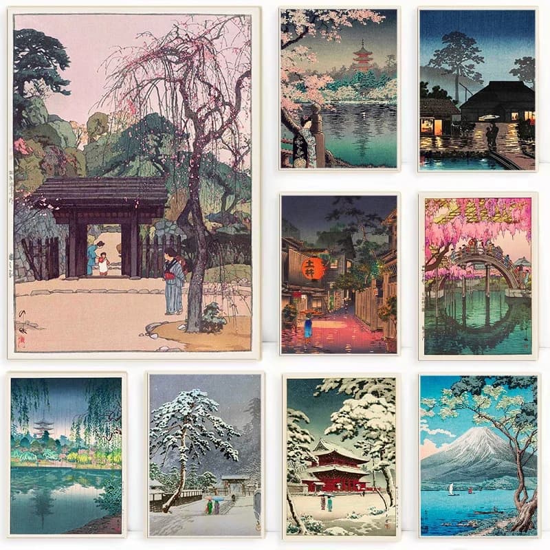 Retro Ukiyo-e Traditional Japan Poster Tokyo Japanese Illustration Landscape Canvas Painting Wall Art for Living Room Home Decor