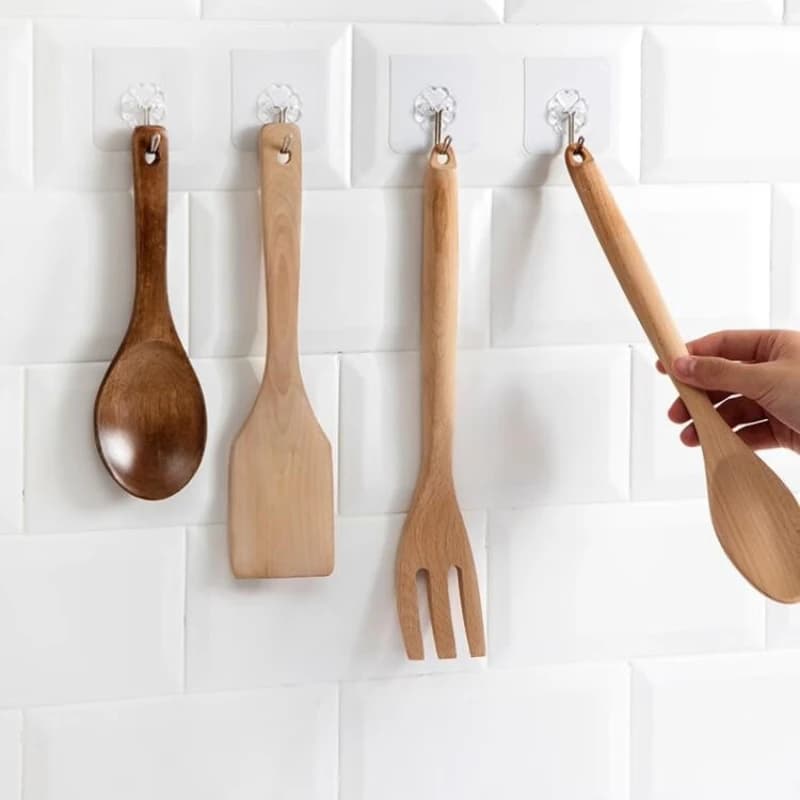 10/50pcs Transparent Stainless Steel Self-Adhesive Hooks Bathroom Towel Clothes Storage Sticker Hook Key Hangers Storage Holder