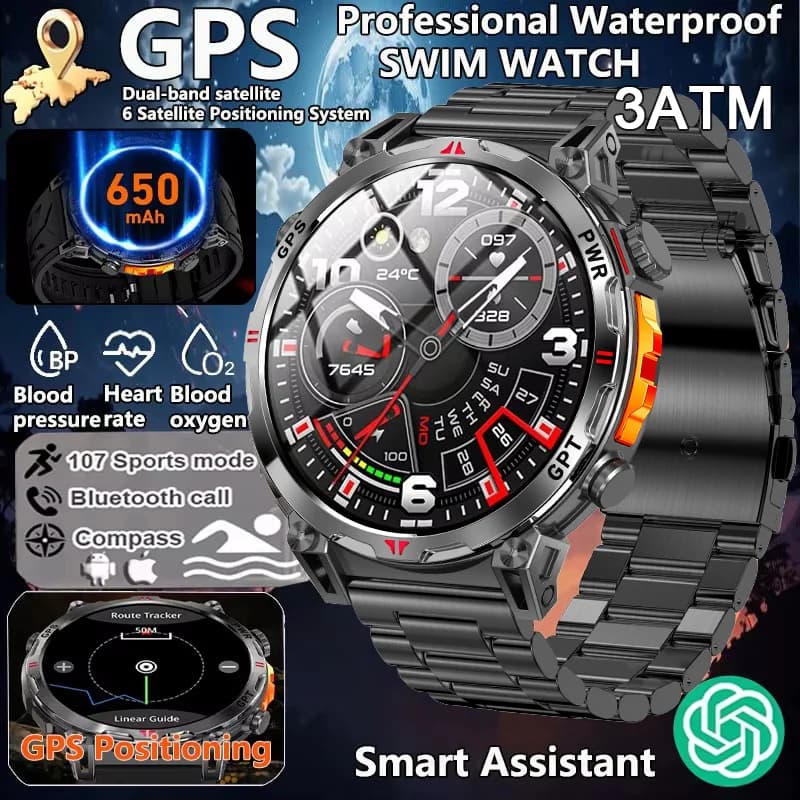 NUOVO KC93 Smart Watch 1.56 pollici AMOLED GPS Posizionamento Sport all'aria aperta Fitness Tracker Chiamate Bluetooth Batteria di grandi dimensioni Smartwatch