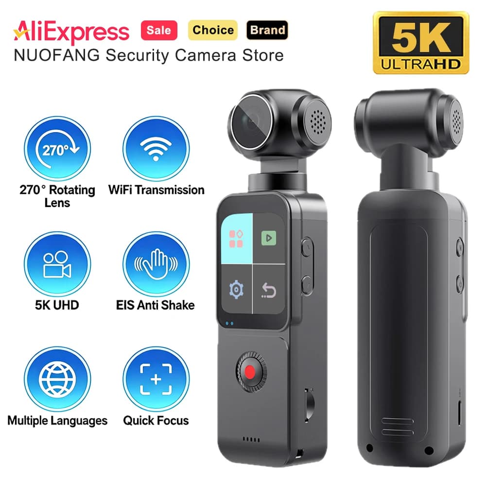 Videocamera Sportiva Tascabile 5K 270 ° Videocamera d'Azione con Schermo Rotante Automatico e Touch Screen, Zoom 4X, Stabilizzazione, Registratore Portatile
