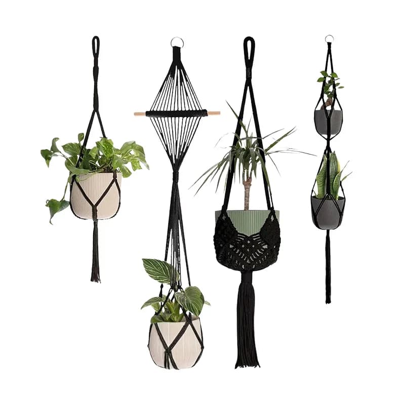 Hanging Flower Pot Net Pocket, Bohemian Style Green Plant Hanging Basket Decoration, Hand-woven Cotton and Linen Pot Net Pocket