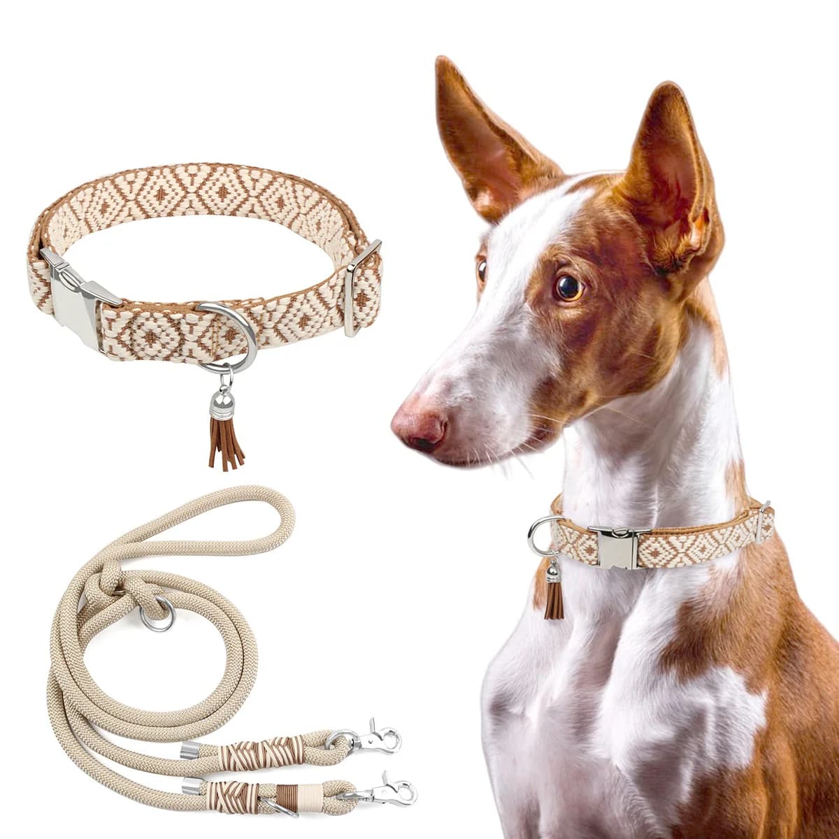 Jacquard dog collar, nylon woven explosion-proof shock-resistant leash for dog walking