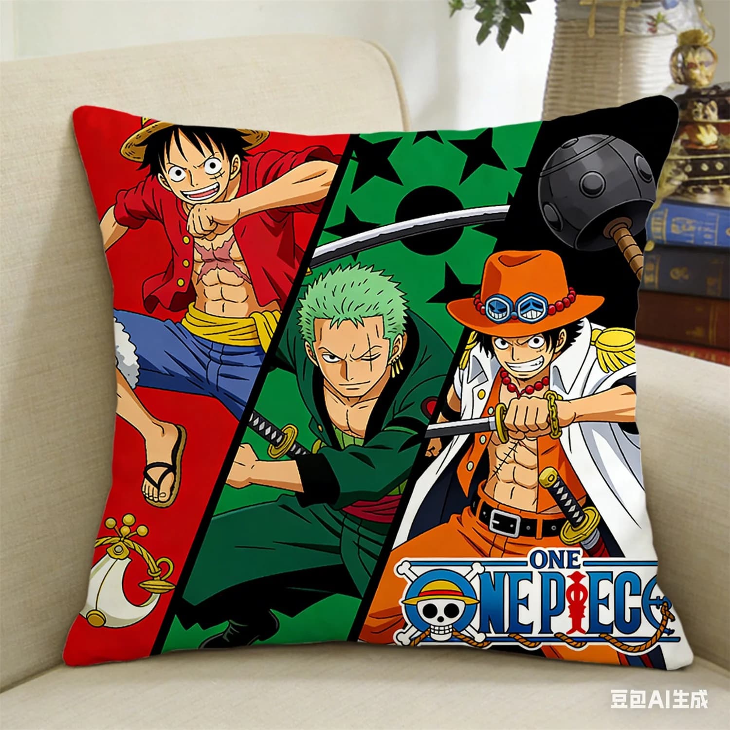 Federa per cuscino in stile anime One Piece, decorativa, per divano, soggiorno e camera da letto, decorazione per interni di casa