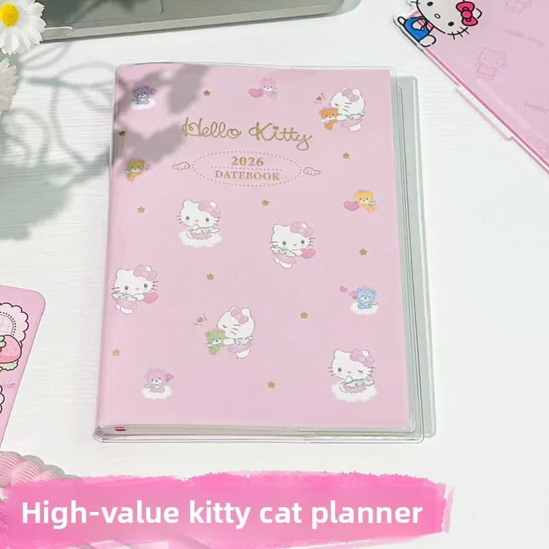 2026 Hello Kitty Planner Agenda Libro Libro di pianificazione per studenti ad alto aspetto Penna carina KT Diario di gatto Calendario Diario per lo studio