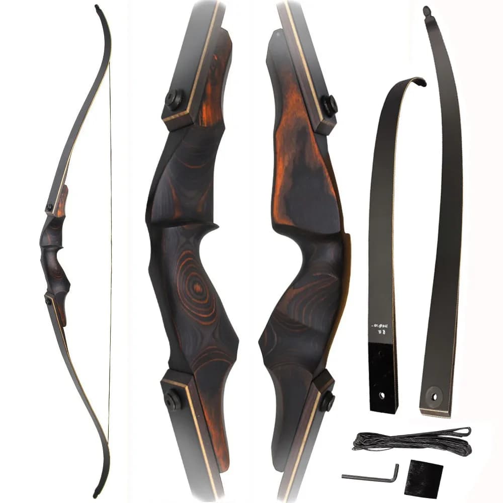 60 "Tiro con l'arco Takedown Arco ricurvo 55 libbre 60 libbre Tiro con l'arco in legno Arco da caccia americano Arco da caccia Tiro a mano destra