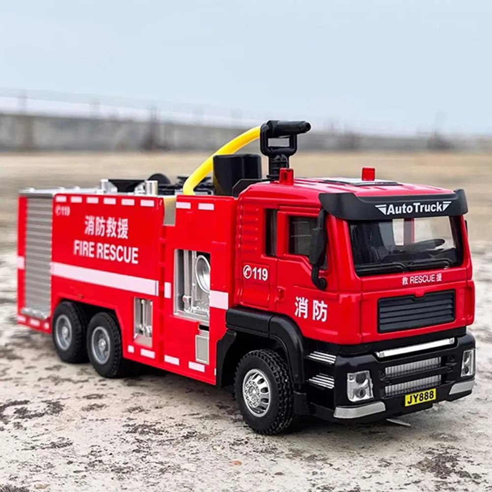 1/50 Scala Fuoco Motore Modello di Auto Giocattolo Ruota Tirare Indietro Sprinkler Camion Dei Pompieri con Musica Leggera Veicolo di Salvataggio Per Bambini Giocattoli Educativi