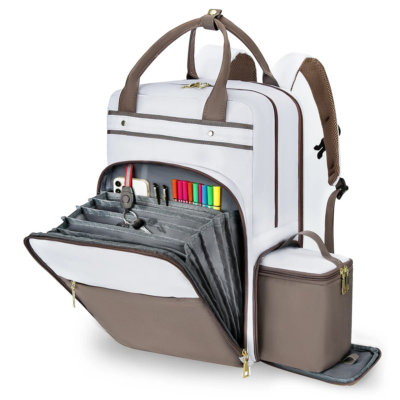 Lunch Backpack with Accordion File Pocket Business Commuter Laptop Bag Outdoor Picnic Camping Insulated Cooler Picnic Backpack
