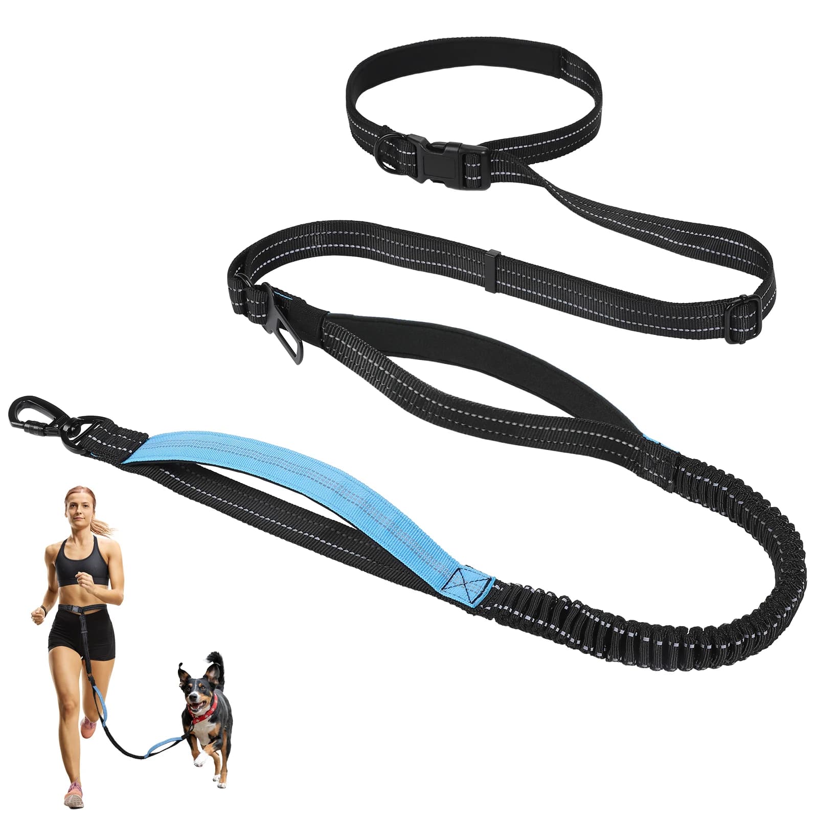 Guinzaglio per Cani a Mani Libere 8.2 FT, Guinzaglio da Vita per Passeggiate, Jogging, Escursioni, Cintura Regolabile a Tracolla con Doppi Manici Imbottiti