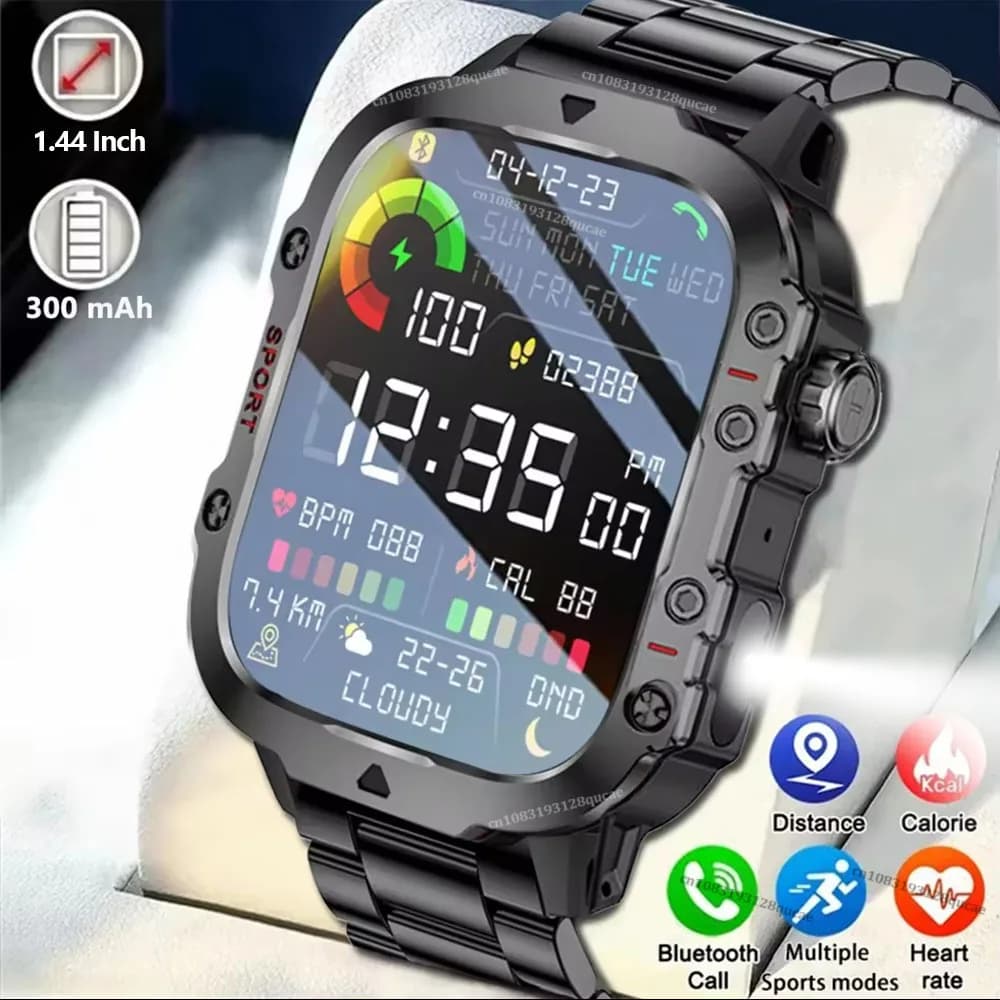 Smartwatch Sportivo da Esterno con Torcia LED, Chiamate Bluetooth, GPS Tracker, Schermo Touch da 2.01 Pollici, per Uomini e Donne, Regalo per le Feste