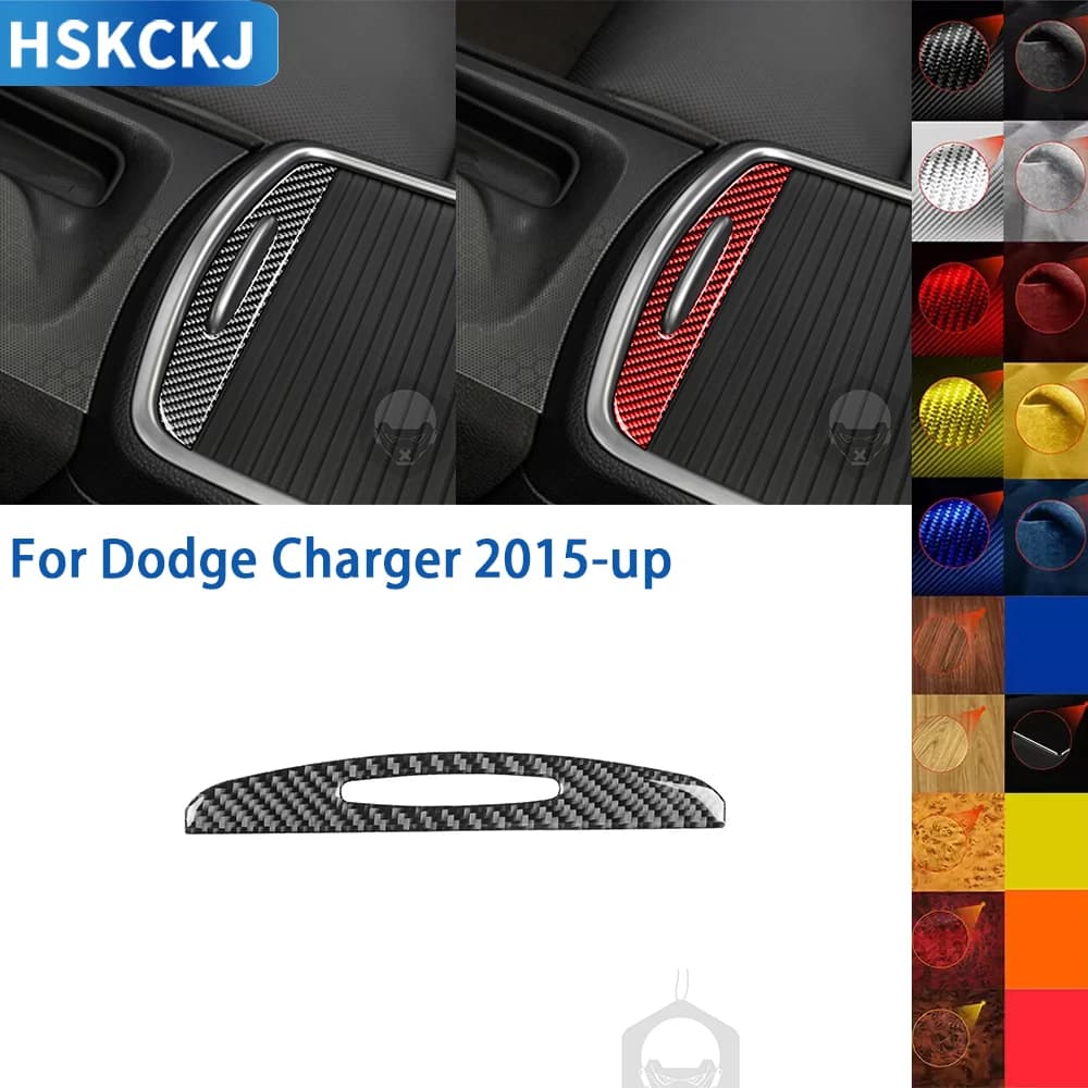 For Dodge Charger LD 2015+ Car Accessories Central Storage Box in Carbon Fiber Support Cover Trim Wall decal Edit