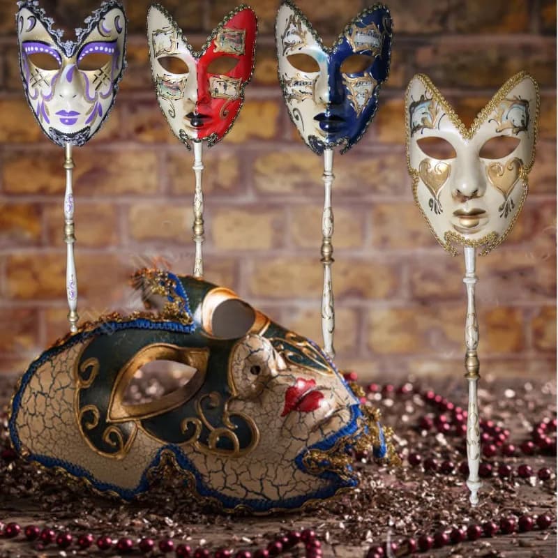 Italy Venice Mask Adult Children Handheld Full Face Mask Removable Halloween Carnival Party Props Stage Cosplay Accessory