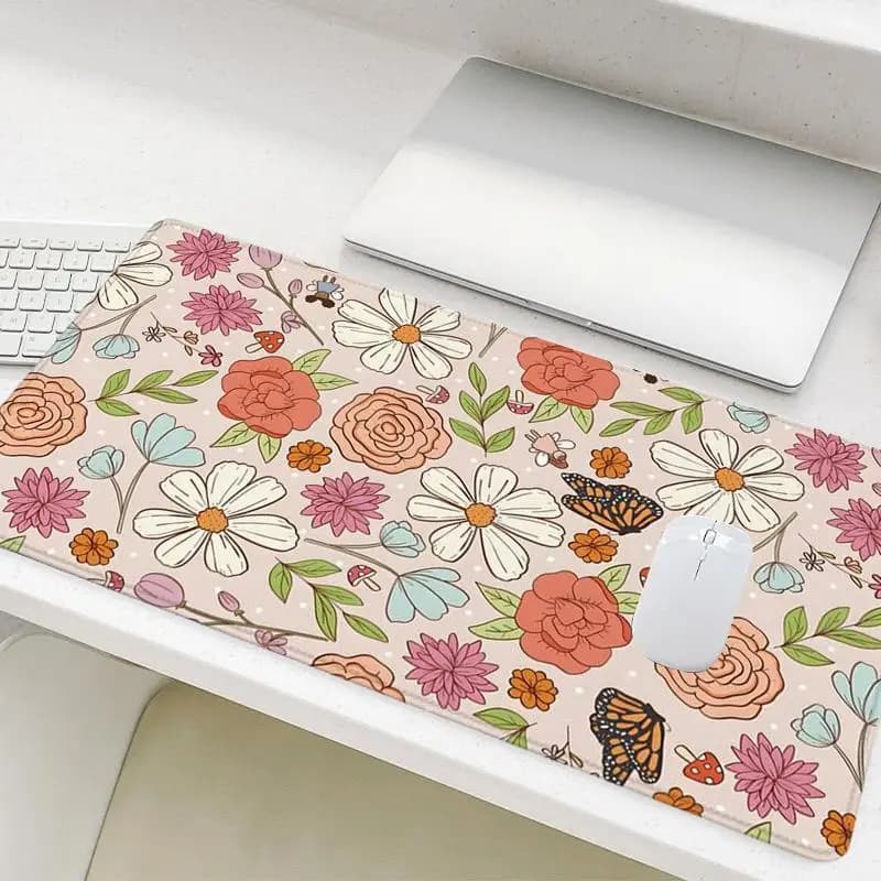 Tappetino per mouse con motivo floreale, tappetino da gioco XXL con base in gomma antiscivolo per PC portatile