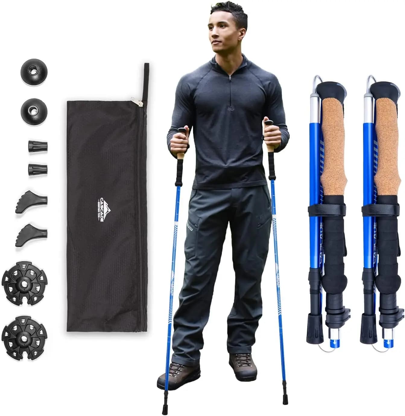 Light Aluminum Trekking Sticks with Cork Grip, Fast Closure and Portable Design for Hiking Adventures