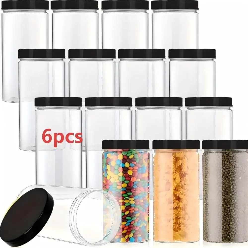 6pcs Plastic Mason Jars, 30Oz Plastic PET with Gasket Seal Strong, for Dried Fruits,Honey,Nuts, Kitchen Home Use