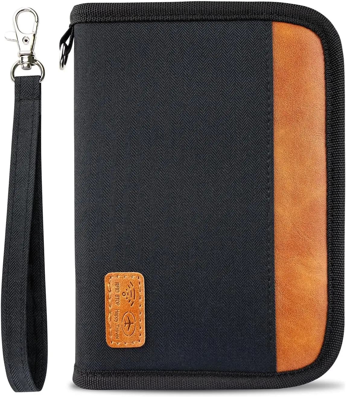 Porta Passaporti per Viaggi in Famiglia con Blocco RFID, Borsa con Cerniera per Documenti e Carte di Credito in Nero