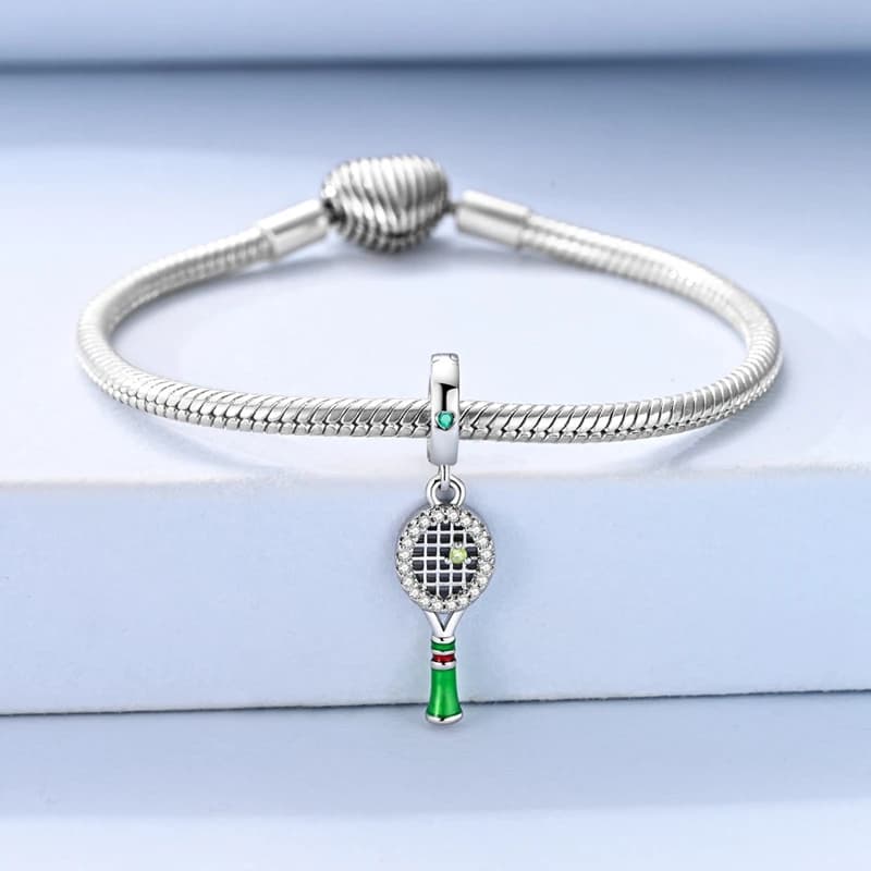 2026 New 925 Sterling Silver Green Tennis Racket Charms Pendant Fit Original Bracelet DIY Women Exquisite Birthday Jewelry Gifts