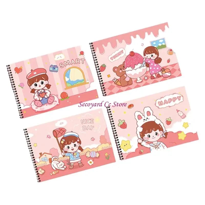 N3UC 4Pcs Childrens Sketching Pad 60 Pages Each Twin Coil Binding Drawing Book