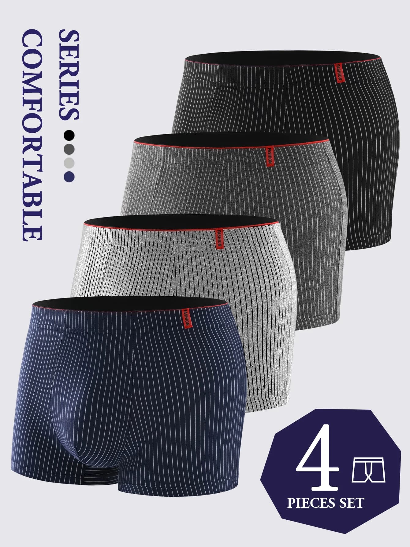 4 Pieces of Men's Boxer Underwear Soft, Breathable and Comfortable Men's Briefs Striped Trendy Personality Casual Loose Boxers