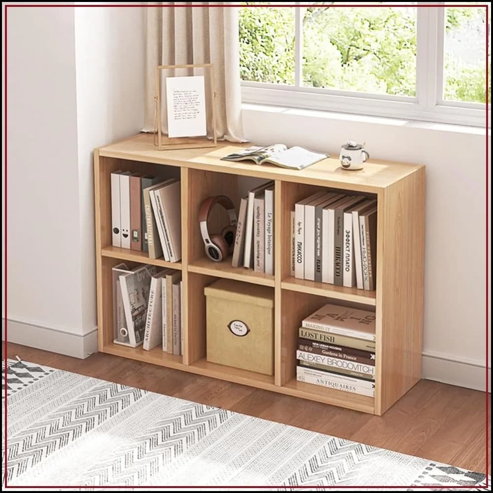 6-Cube Organizer Bookcase with Fabric Storage Bins, Open Shelf Bookshelf, Oak