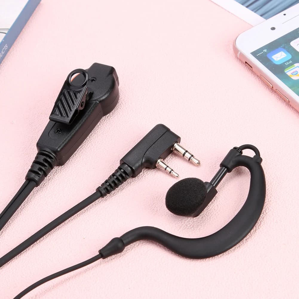 Auricolari per Walkie Talkie a 2 Pin con Doppio PTT, Cuffie Cablate PU Tipo G con Microfono per Kenwood Baofeng 888S TYT