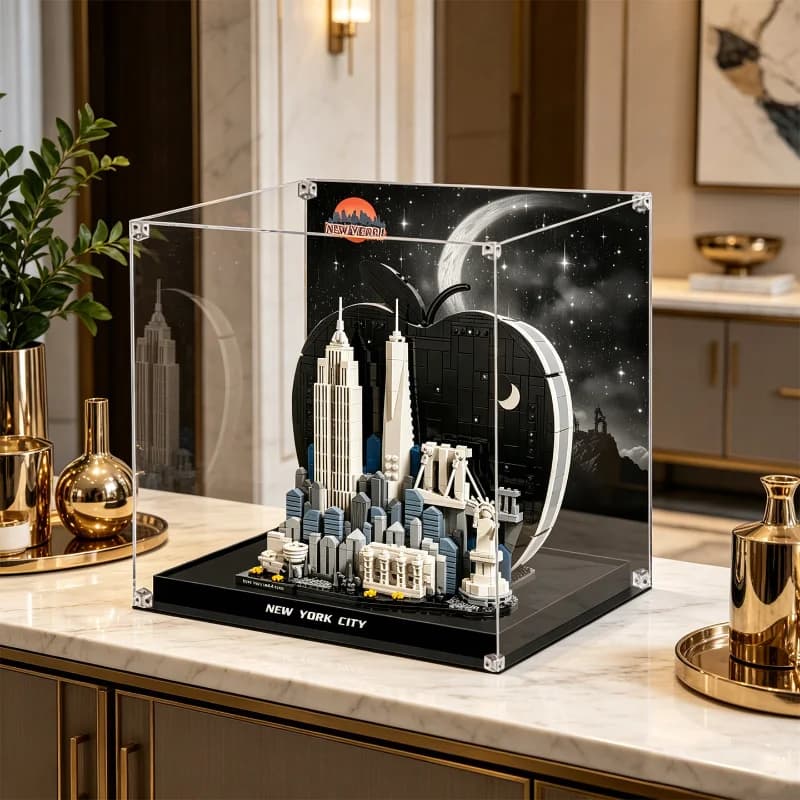 Acrylic Display Case Compatible with Lego 21066 City Skyline Model, Transparent Dust Cover Display Case for 21066 New York City