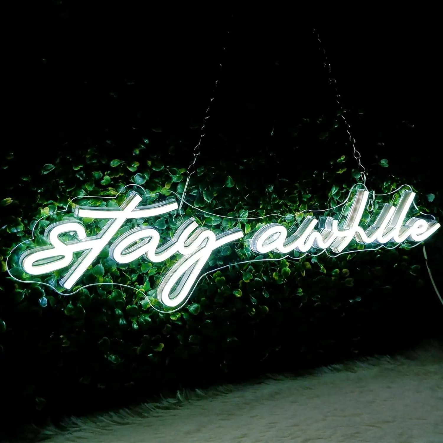 Insegne al Neon 'Stay Awhile' con Luci LED Dimmerabili USB per Bar, Camera da Letto, Casa, Stanza, Pub, Festa, Decorazione Murale, Regali Personalizzati