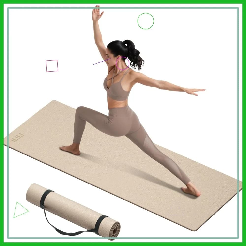 Tappetino Yoga Extra Spesso 10mm, Extra Lungo 193cm, Bicolore Antiscivolo in TPE, Facile da Trasportare con Cinghia, Ecologico per Yoga e Pilates