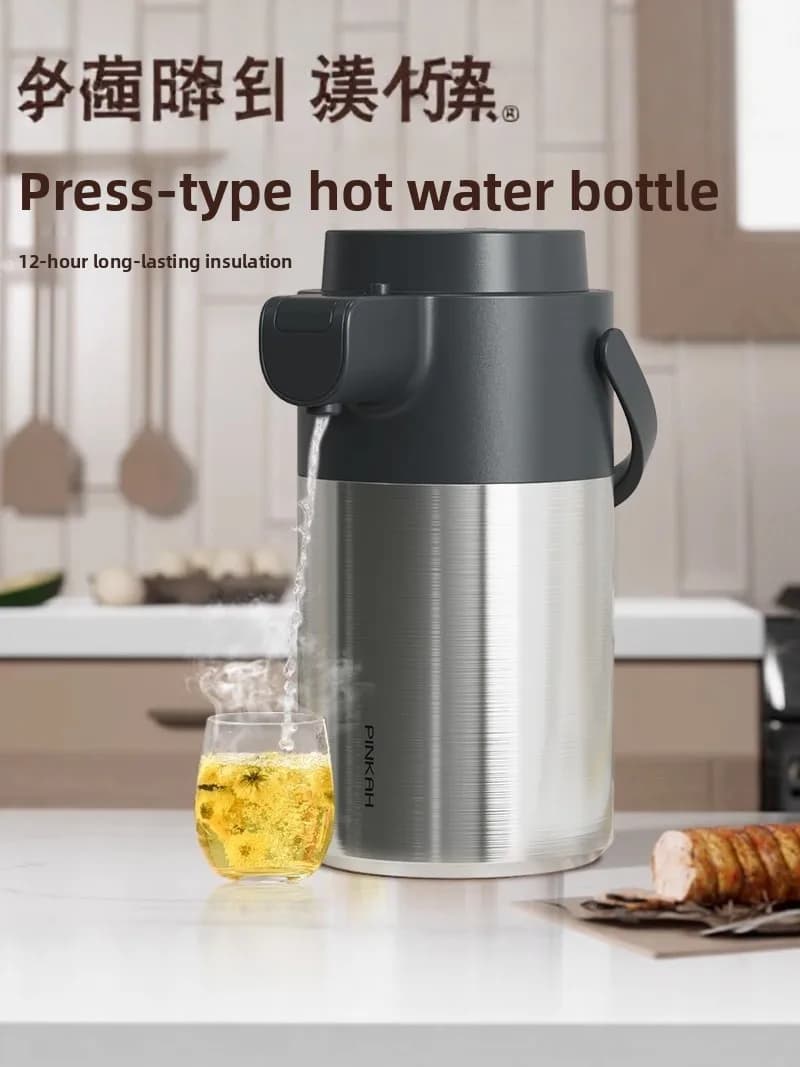 Bottiglia Termica in Acciaio Inox a Lunga Durata, Isolata, con Chiusura a Pressione, per Uso Domestico, Mantiene l'Acqua Calda per 12 Ore, Stile Verticale