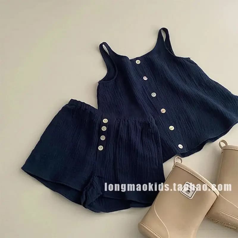 Completo Estivo 2026 Nuovo Set Abbigliamento Senza Maniche per Bambini, Completo 2 Pezzi in Cotone per Bambine: Canotta Traspirante a Bretelle Tinta Unita + Pantaloncini