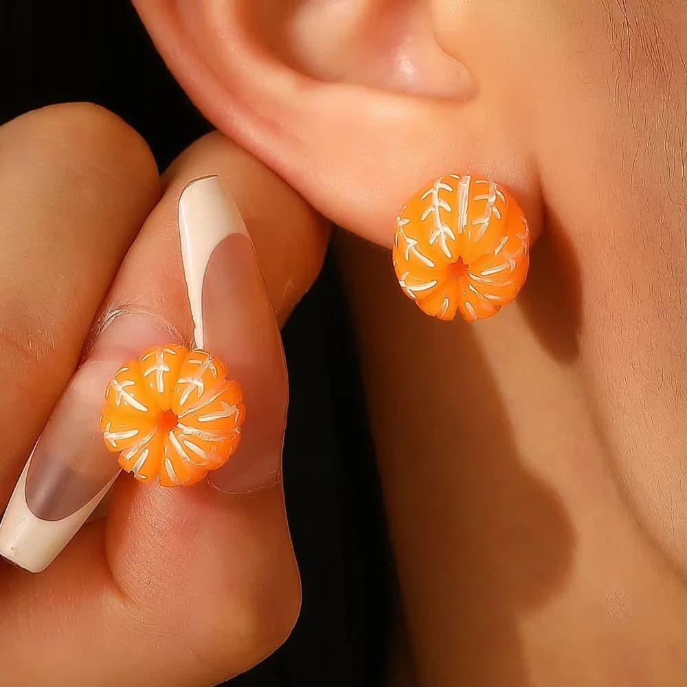 Nice orange button earrings with cute stereoscopic artificial fruit Orange resin earrings for gifts accessories for Korean women's jewelry