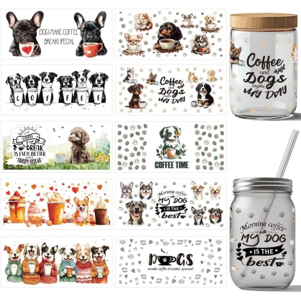 PVC DIY Heat Transfer Paper for UV Sublimation Cup Dog 110x240mm 10 style 1pc/style 10pcs/set