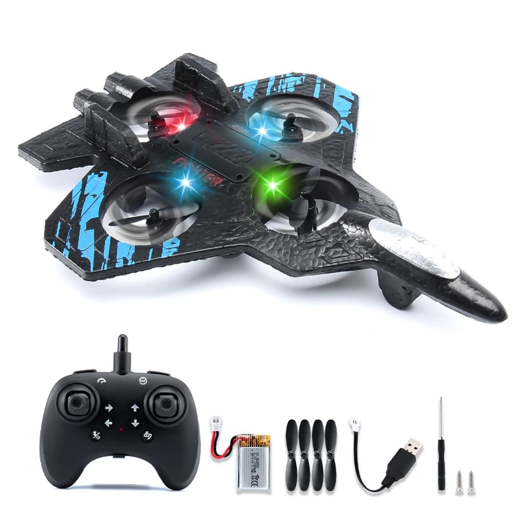 Remote Controlled Air Foam Acrobatic Power Supply 2.4G with LED Lights 360 ° RC Flying Aircraft Toys for Kids Rolling Bike