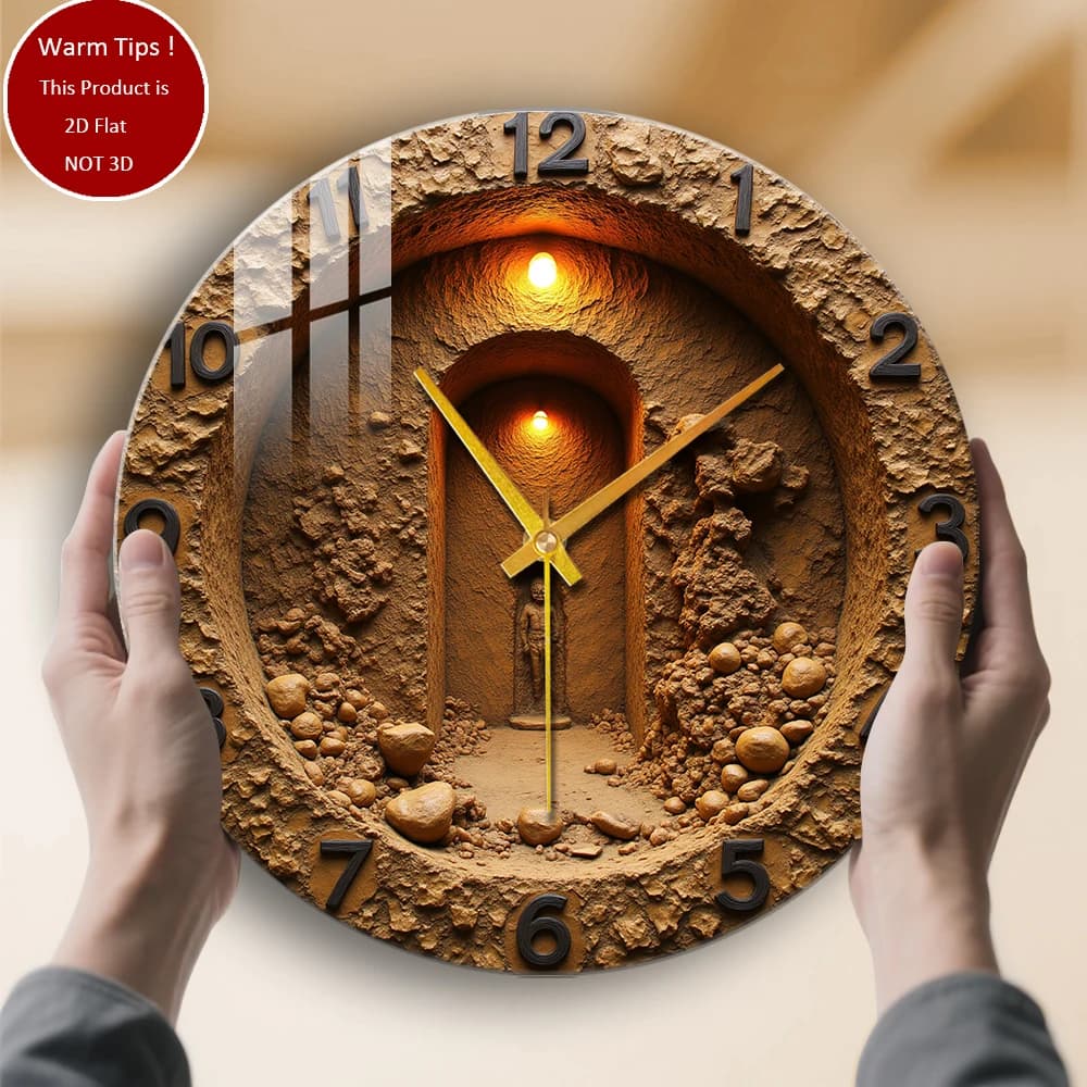 Tempered Glass Wall Clock Buddha statue Cave Luminous stones suitable for wall decorations or table displays everywhere