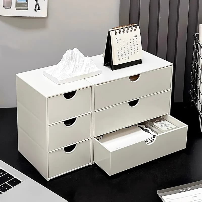 3 Level Stackable Plastic Storage Boxer White Office Organizer Multipurpose Shelf Organizer Desk Organizer with Handles