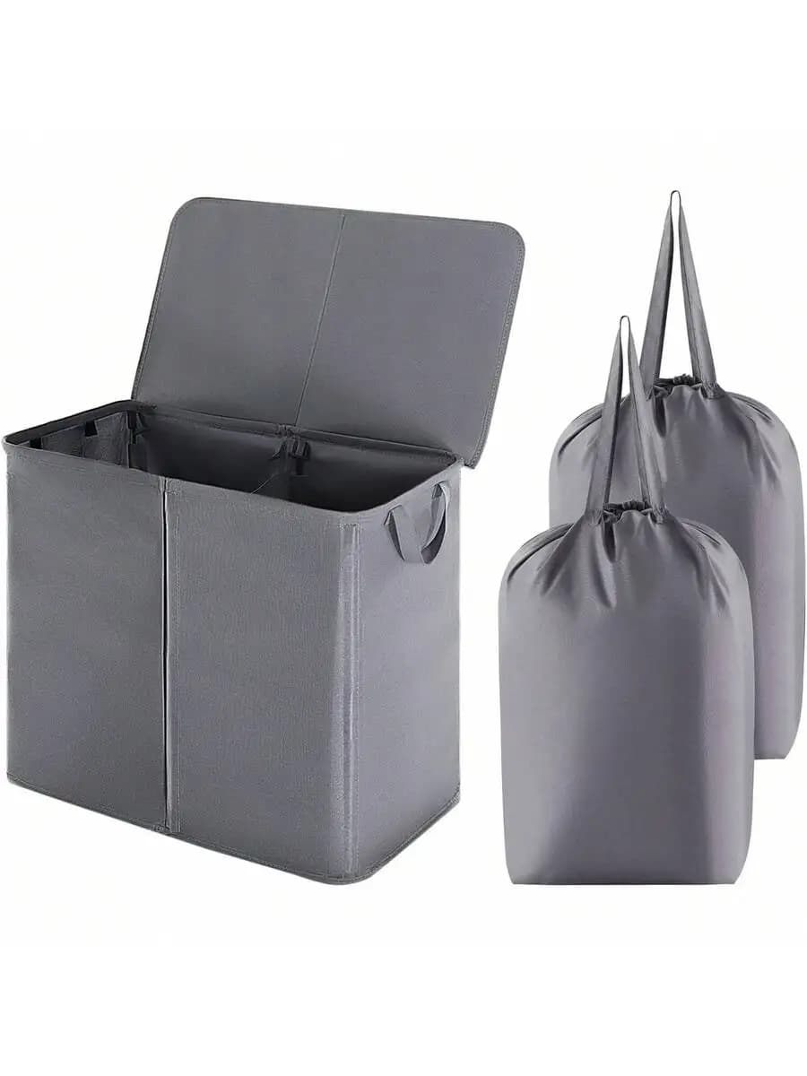 105L Double Laundry Hamper With Lid And Removable Laundry Bags, Divided Laundry Basket With Handles, Large Separated Clothes