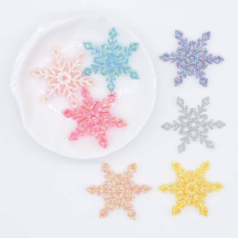 50 pezzi glitter fiocchi di neve di Natale applicazioni imbottite per albero fai da te finestre in vetro stick fermagli per capelli fatti a mano toppe per decorazioni con fiocco