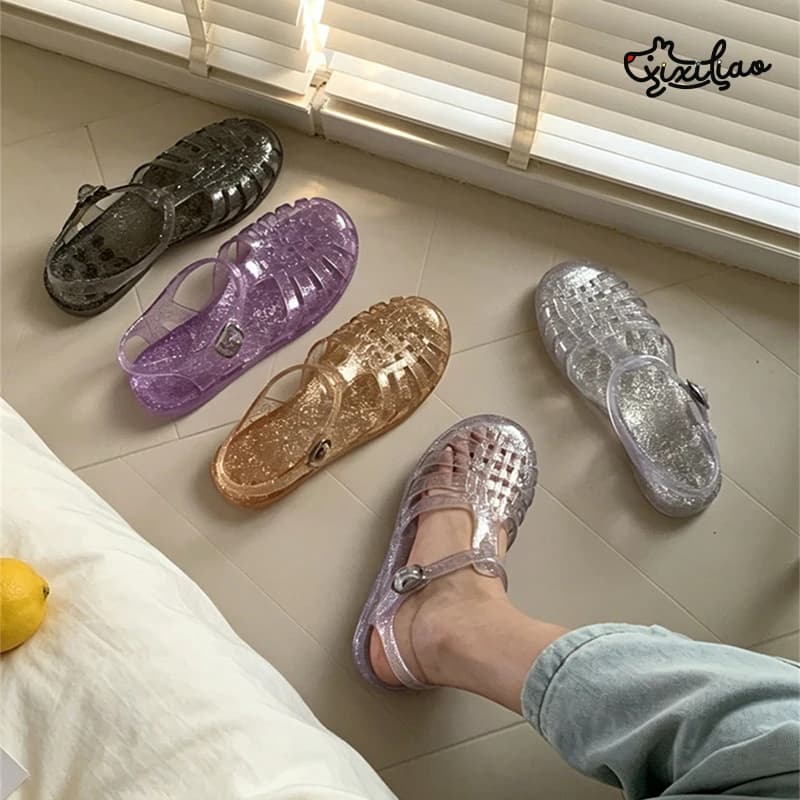 XIXITIAO Crystal Sandals For Women 2026 Summer Lightweight Solid Color Roman Sandals Soft Comfortable Outdoor Beach Jelly Shoes