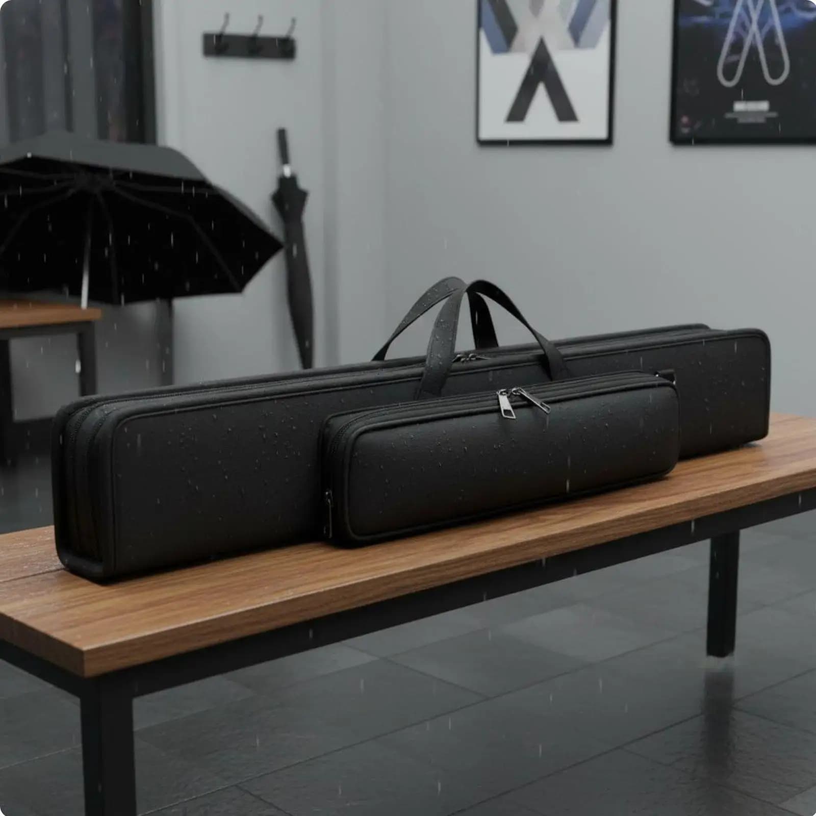 7 Hole Billiard Cue Case Bag Adjustable Strap Pool Stick Holder with Zippered Pockets for Chalk Tips Storage