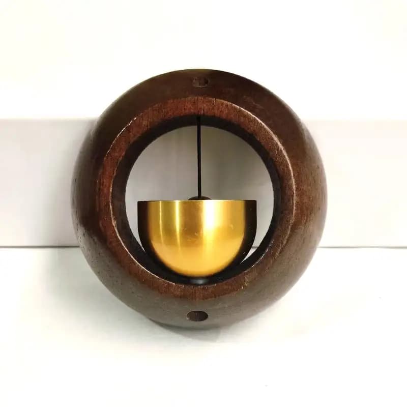 Household Round Bell Black Walnut Wood Hanging Doorbell Wind Chimes Decor Wooden Magnetic Door Bell Entrance Opening Chime