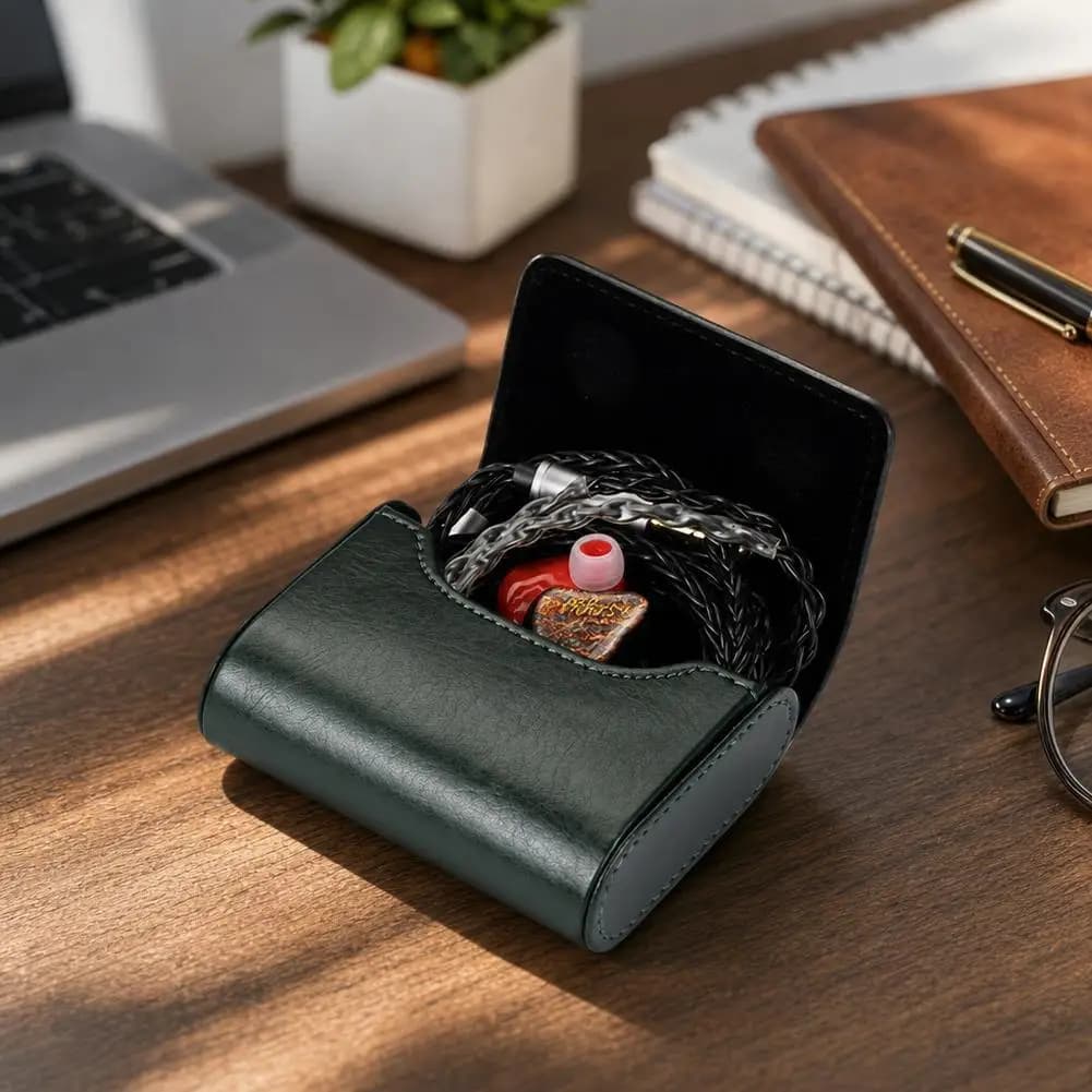 High Grade Magnetic Earphone Storage Box Lining Flocking Compact Flip Cover for Wireless Earbuds, Black Textured PU Case