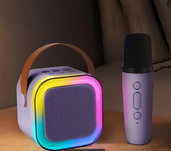 Macchina karaoke portatile Bluetooth con 2 microfoni wireless, luci a LED, batteria ricaricabile per bambini e adulti, ideale per feste,