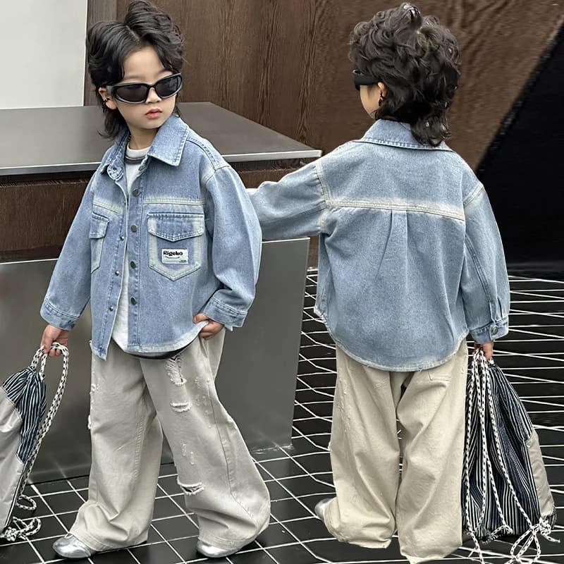 Spring Autumn Fashion Newborn jeans jacket with front pocket Infant Kids Casual Jeans Coat Outfit Kids Cool Streetwear Clothing