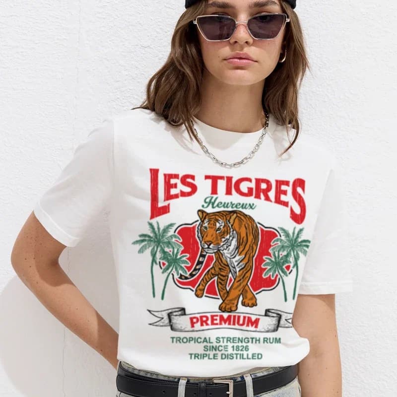 Hahayule Tiger Stampato Retro Graphic Tees Hippie Boho Estetica T Shirt Carino Estate Manica Corta T-Shirt da Donna Abbigliamento Femminile